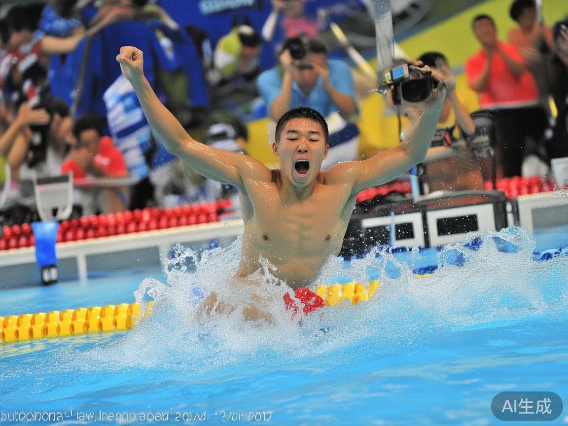 游泳比赛中，一位年轻选手以出色的表现赢得了众人关注